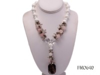 14mm white round tradicna with rose quartz and white crystal opera necklace
