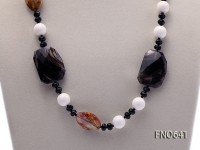 14mm natural white round tridacna with carved black agate and tiger eyes crystal opera necklace