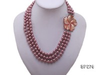8mm round lavender seashell pearl three-strand necklace