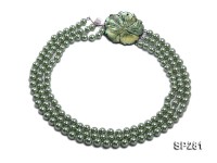 8mm green round seashell pearl three-strand necklace
