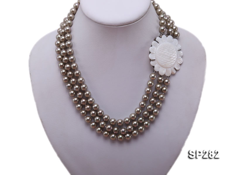8mm champagne round seashell pearl three-strand necklace
