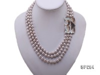 8mm light pink round shell pearl three-strand necklace
