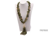 Three-strand Green Tooth-shaped Freshwater Pearl Necklace with a Topaz Piece and Citrine Chips