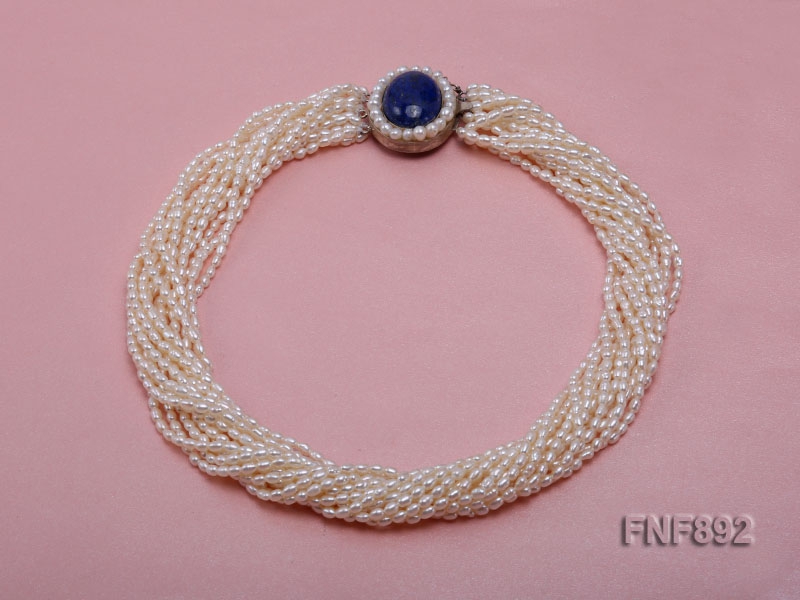 Multi-strand 3-4mm Whiter Freshwater Pearl Necklace with a Lapis Lazuli Clasp