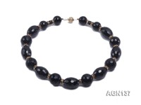 19mm black round faceted and 17.8x25mm oval faceted agate necklace