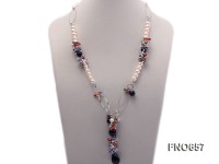 9-10mm white round freshwater pearl with crystal coral and smoky quartz opera necklace