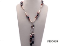 9-10mm natural white round freshwater pearl with crystal and black agate opera necklace