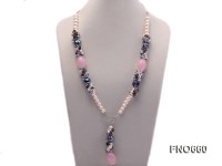 9-10mm natural white round freshwater pearl with smoky quartz and rose quartz necklace