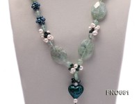 6-7mm green round freshwater pearl with crystal opera necklace