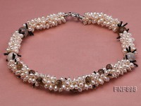 White Freshwater Pearl, Agate beads, Tea-colored Crystal and Black Synthetic Crystal Necklace