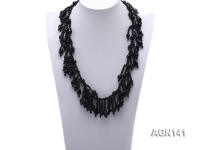 6-10mm black round and drop shape agate necklace