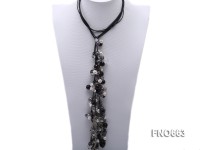 9mm white and black freshwater pearl with white crystal and black agate necklace