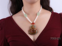 Natural White Freshwater Pearl with Natural Brown Unique Pendant Necklace