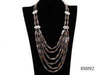 Six-strand 6x17mm Brown Shell Sticks and White Oval Shells Necklace