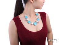 25x30mm blue round turquoise and shell and white irregular pearl necklace