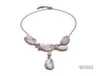 15.5×25-25x40mm White Shell Pieces Necklace Dotted with Zircons