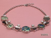 25-30mm Round Abalone Shell Pieces and Irregular Freshwater Pearl Necklace