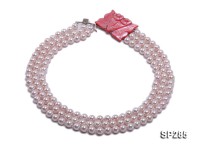 8mm pink round the south seashell pearl three-strand necklace