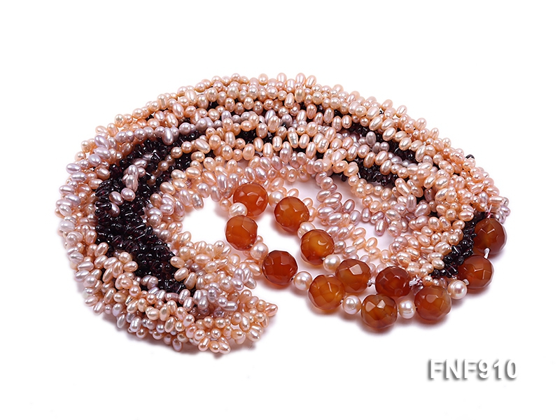 Freshwater Pearl, Faceted Agate Beads and Garnet Beads Necklace