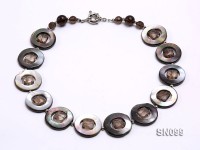24mm Shell Circles and 10x14mm Smoky Quartz Beads Necklace