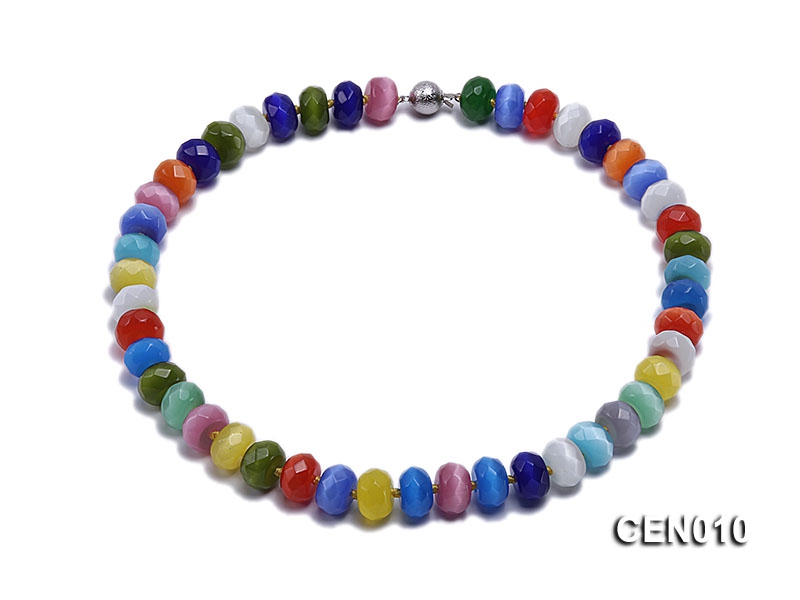 9.5mm Colorful Flat Faceted Cat’s Eye Beads Necklace