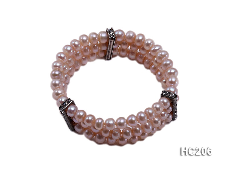 3 strand 6.5-7mm lavender freshwater pearl and zirconia bracelet