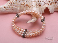 3 strand 6.5-7mm pink round freshwater pearl and zirconia bracelet