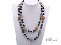 15x22mm natural color square agate and 12mm black flat agate with 9mm pearl necklace