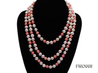 9.5mm natural white round freshwater pearl with pink coral beads necklace