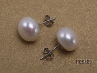 11mm White Flat Cultured Freshwater Pearl Earrings