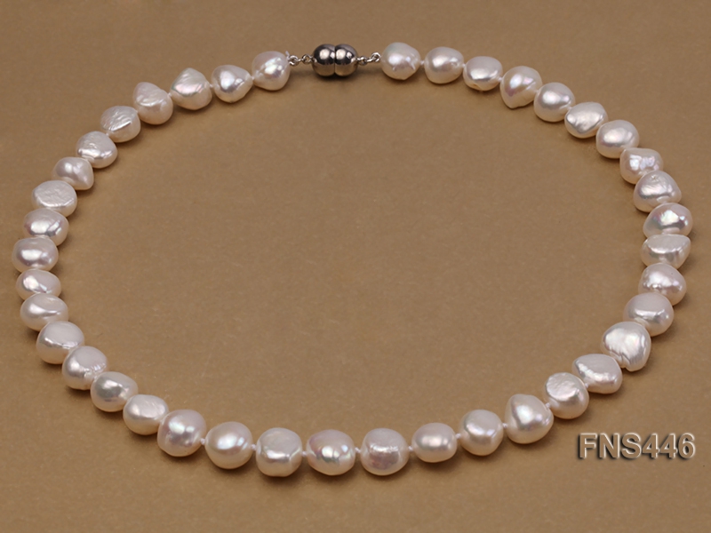8-10mm natural white flat freshwater pearl single strand necklace