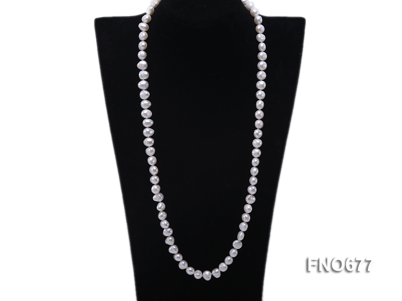 8-10mm natural white color flat freshwater pearl necklace
