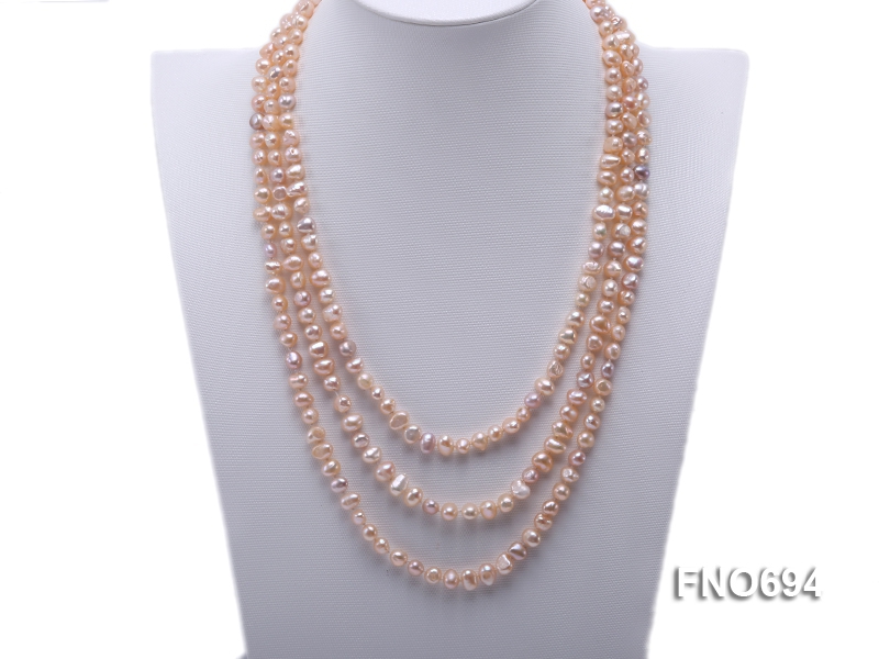 7-8mm natural light lavender white and pink flat freshwater pearl necklace