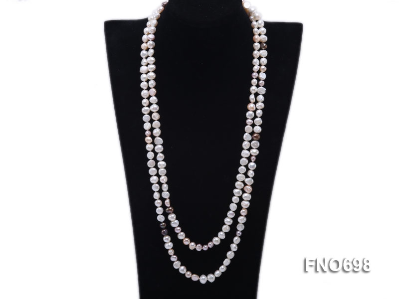 8mm natural white flat freshwater pearl with other color pearl necklace