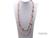 8mm pink and black flat freshwater pearl opera necklace