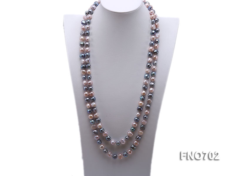 8-11mm pink and black flat freshwater pearl necklace