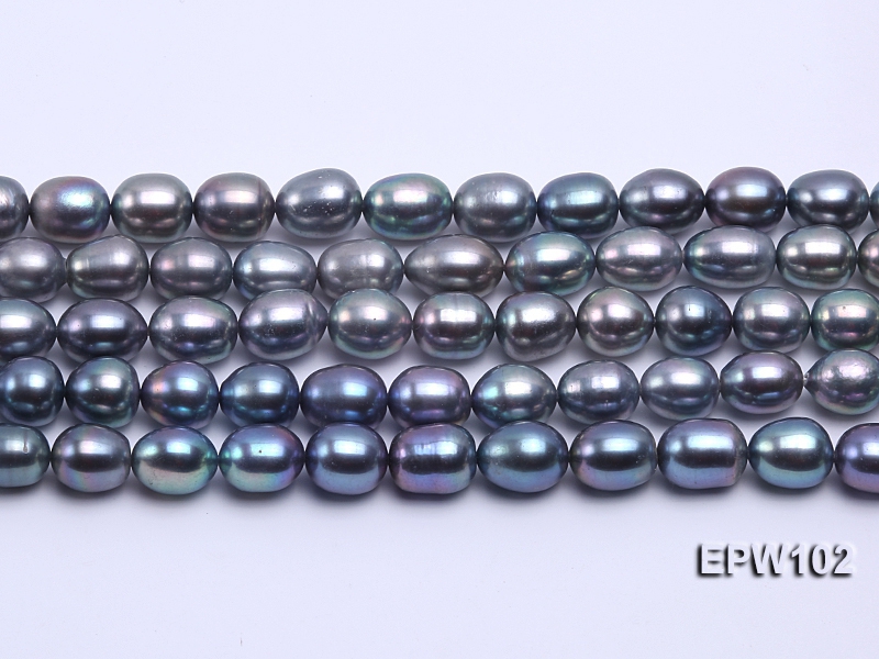Wholesale A-grade 8x12mm Black Rice-shaped Freshwater Pearl String
