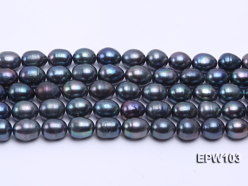 Wholesale Super-size 12x14mm Black Rice-shaped Freshwater Pearl String