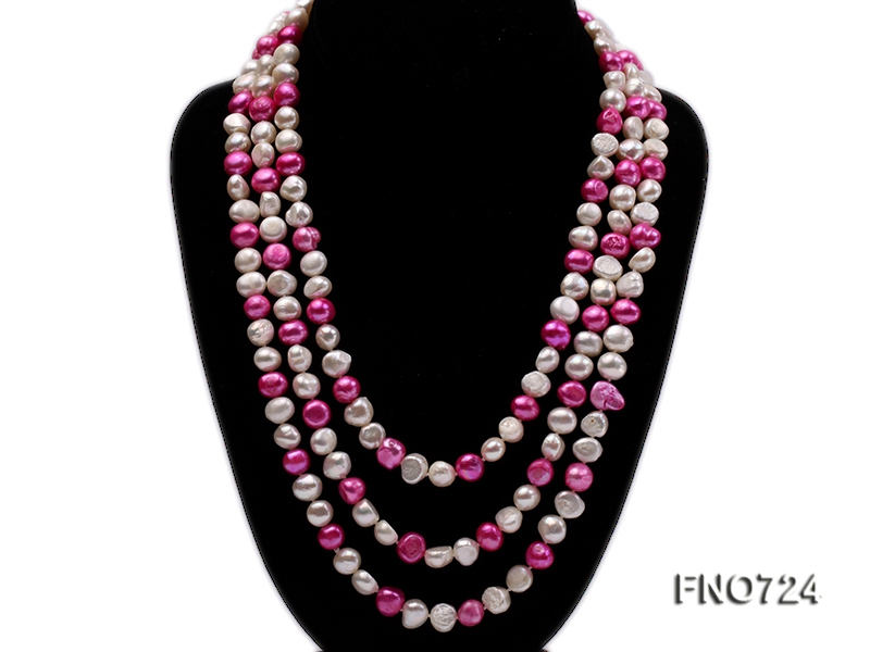 7.5mm white and pink flat freshwater pearl necklace