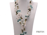 natural white freshwater pearl with seashell and drop crystal opera necklace