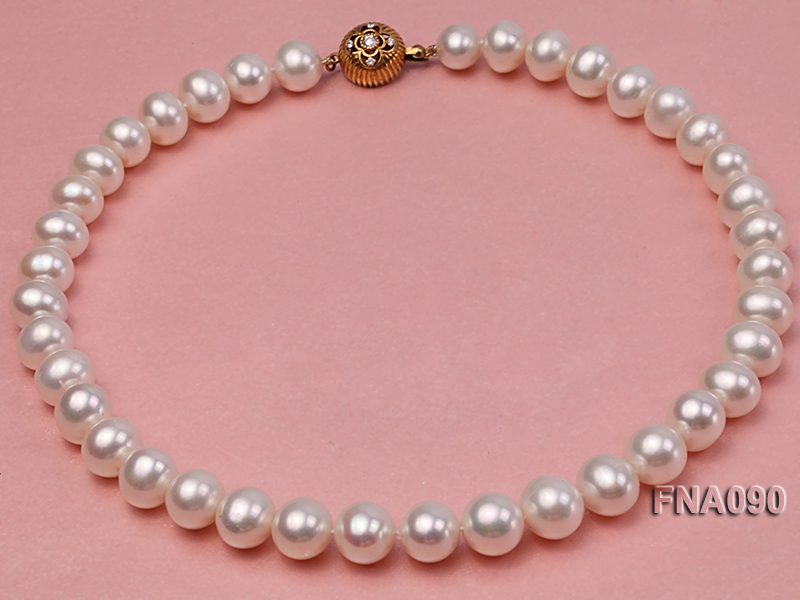 10.5-12.5mm natural white freshwater round pearl necklace