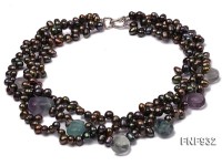 Three-strand 6×9.5mm Colorful Freshwater Pearl Necklace with Amethyst Beads