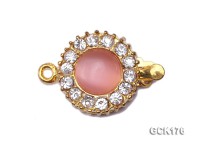 15mm Round Gold-plated Copper Clasp Inlaid with Pink Moonstone