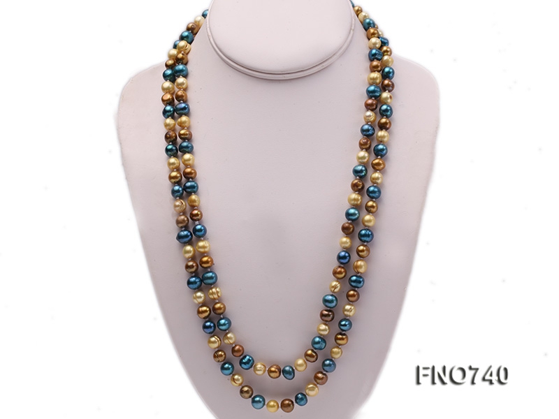 6-8mm yellow blue and coffee round multicolor freshwater pearl necklace