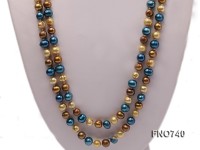 6-8mm yellow blue and coffee round multicolor freshwater pearl necklace