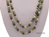 6-8mm light green and coffee round multicolor freshwater pearl necklace