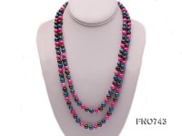 6-8mm pink blue and dark purple round multicolor freshwater pearl necklace