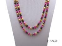 6-8mm yellow pink and coffee round freshwater pearl necklace