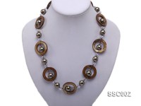 Gray Shell Pearl, Brown Disc-shaped Shell and Rock Crystal Necklace and Bracelet Set