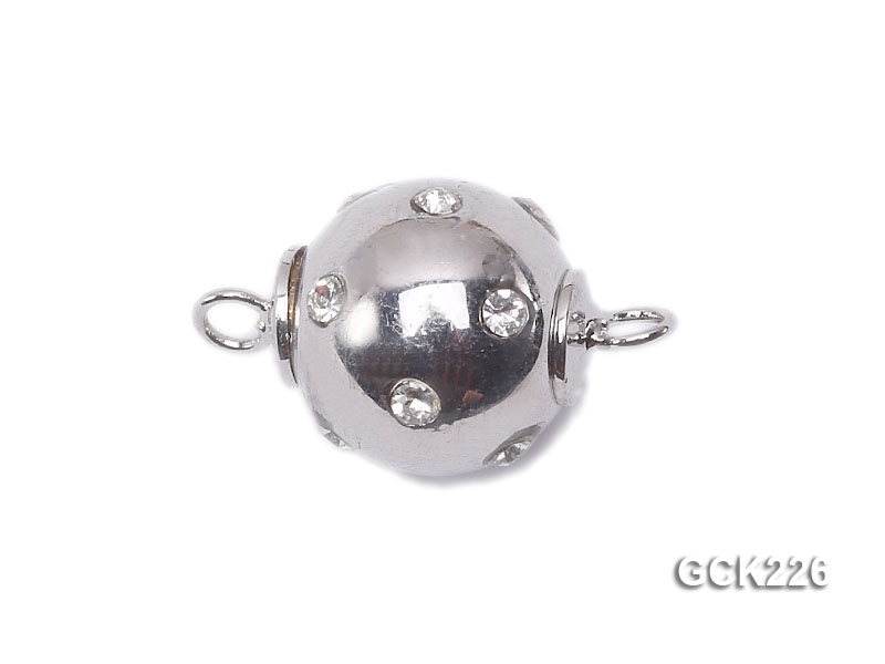 10mm White Gold-plated Ball Clasp Inlaid with Shiny Zircons